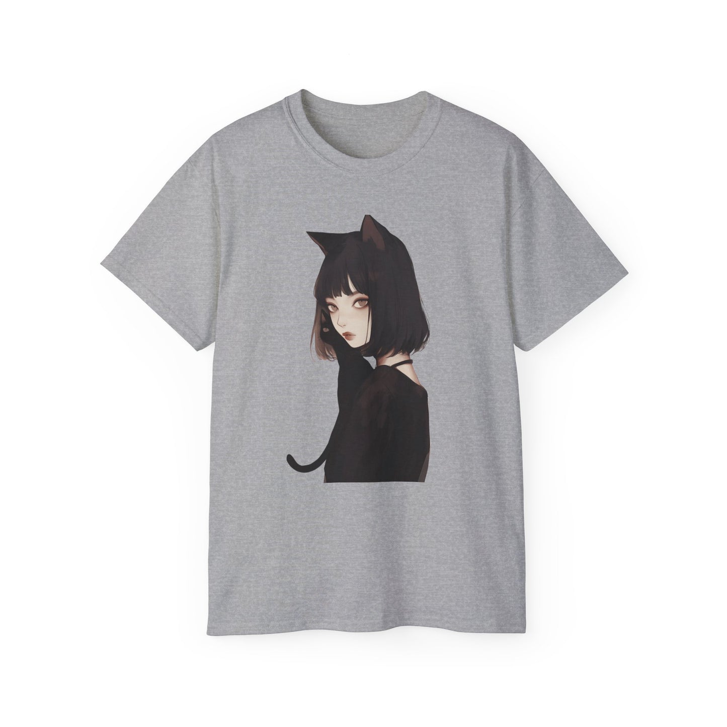 Unisex Ultra Cotton Tee "Woman with Black Cat" T-Shirt Halloween Series