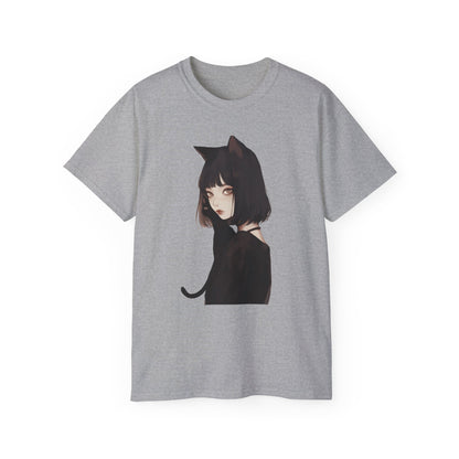 Unisex Ultra Cotton Tee "Woman with Black Cat" T-Shirt Halloween Series