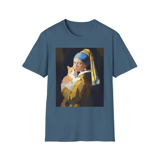 Unisex Softstyle T-Shirt "Cat and a Girl with a Pearl Earring"