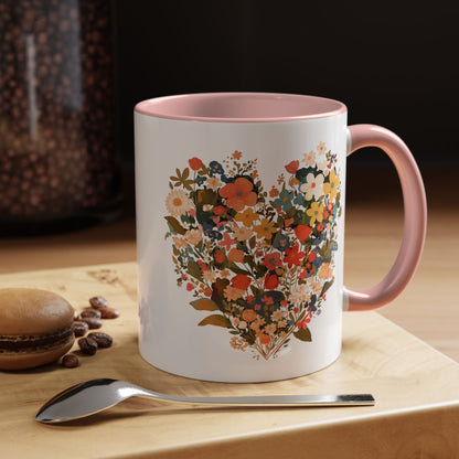 Accent Coffee Mug (11, 15oz) "Heart Flower"