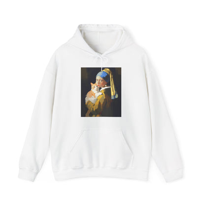 Unisex Heavy Blend™ Hooded Sweatshirt "Cat and a Girl with a Pearl Earring" Joke Art Series