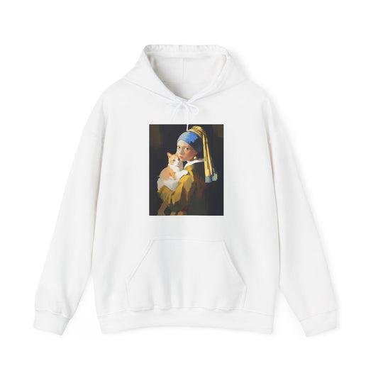 Unisex Heavy Blend™ Hooded Sweatshirt "Cat and a Girl with a Pearl Earring" Joke Art Series