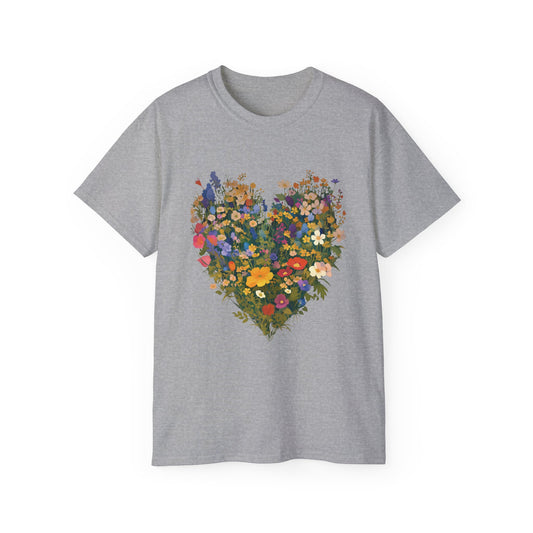 Unisex Ultra Cotton Tee "Botanical Flower Heart" T-Shirt