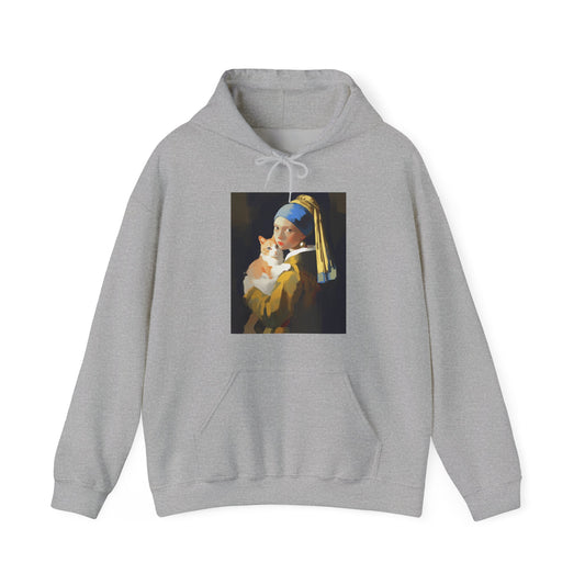 Unisex Heavy Blend™ Hooded Sweatshirt "Cat and a Girl with a Pearl Earring" Joke Art Series