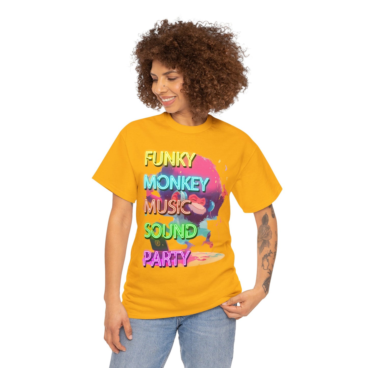 Unisex Heavy Cotton Tee "Funky Monkey Disco Music" T-Shirt