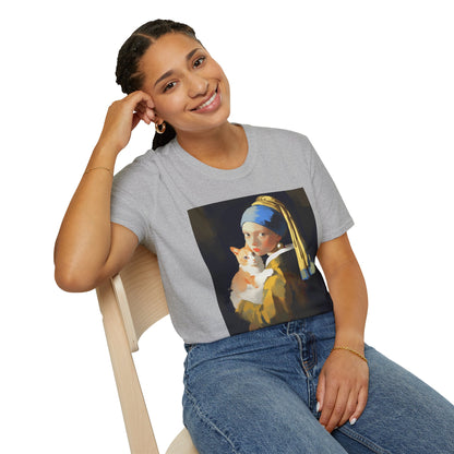 Unisex Softstyle T-Shirt "Cat and a Girl with a Pearl Earring"