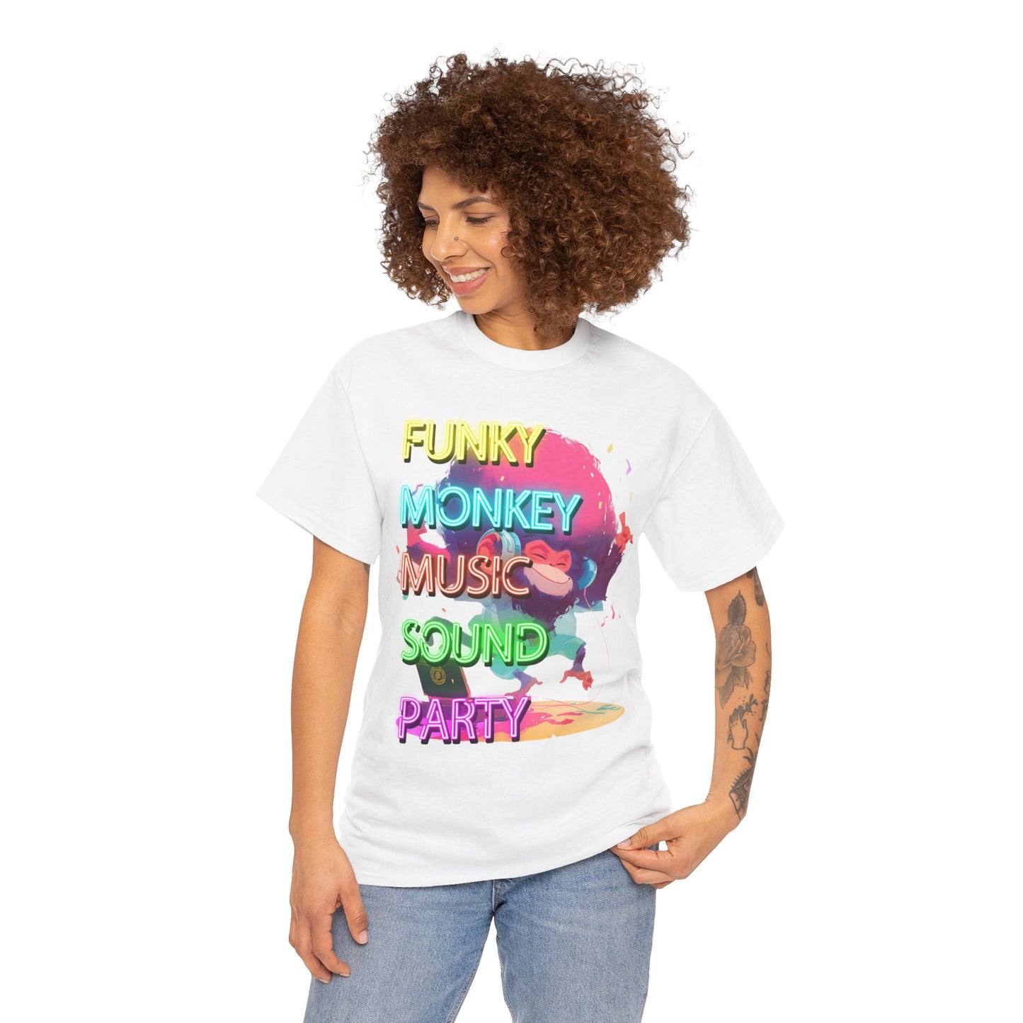 Unisex Heavy Cotton Tee "Funky Monkey Disco Music" T-Shirt