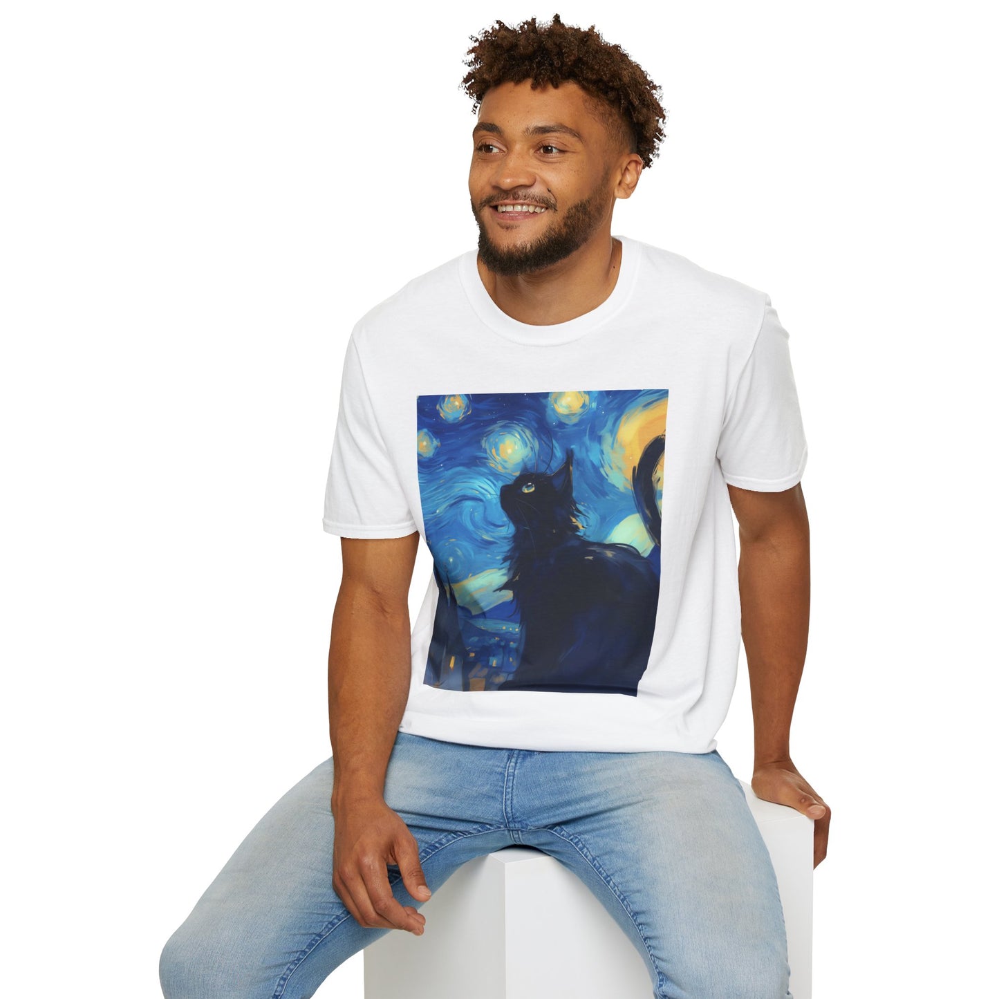 Unisex Softstyle T-Shirt "Cat in Starry Night"