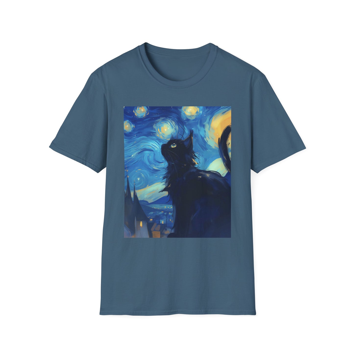 Unisex Softstyle T-Shirt "Cat in Starry Night"