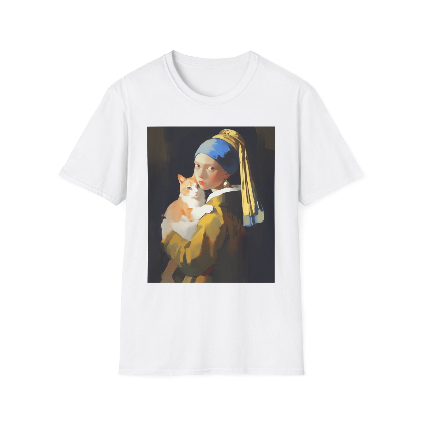 Unisex Softstyle T-Shirt "Cat and a Girl with a Pearl Earring"