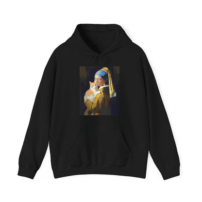 Unisex Heavy Blend™ Hooded Sweatshirt "Cat and a Girl with a Pearl Earring" Joke Art Series