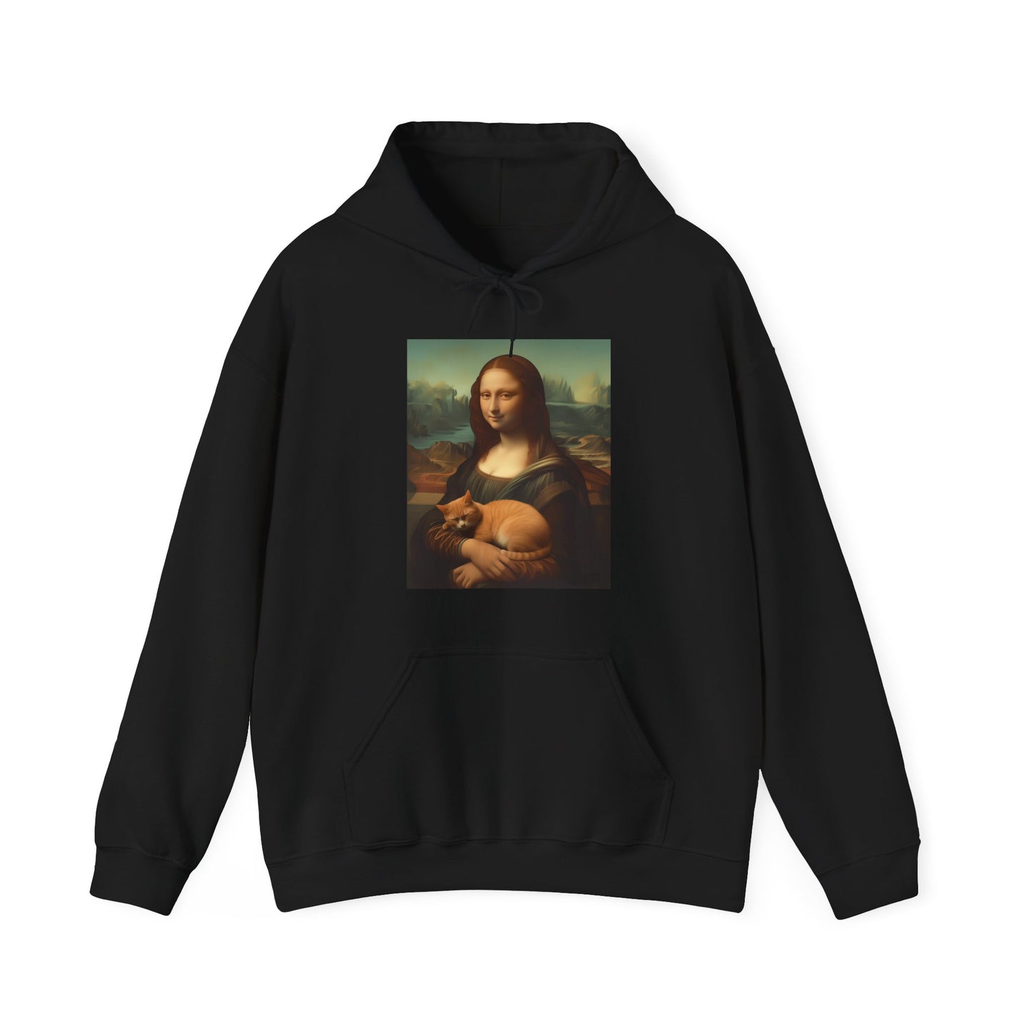 Unisex Heavy Blend™ Hooded Sweatshirt "Mona Lisa and the Cat" Joke Art Series