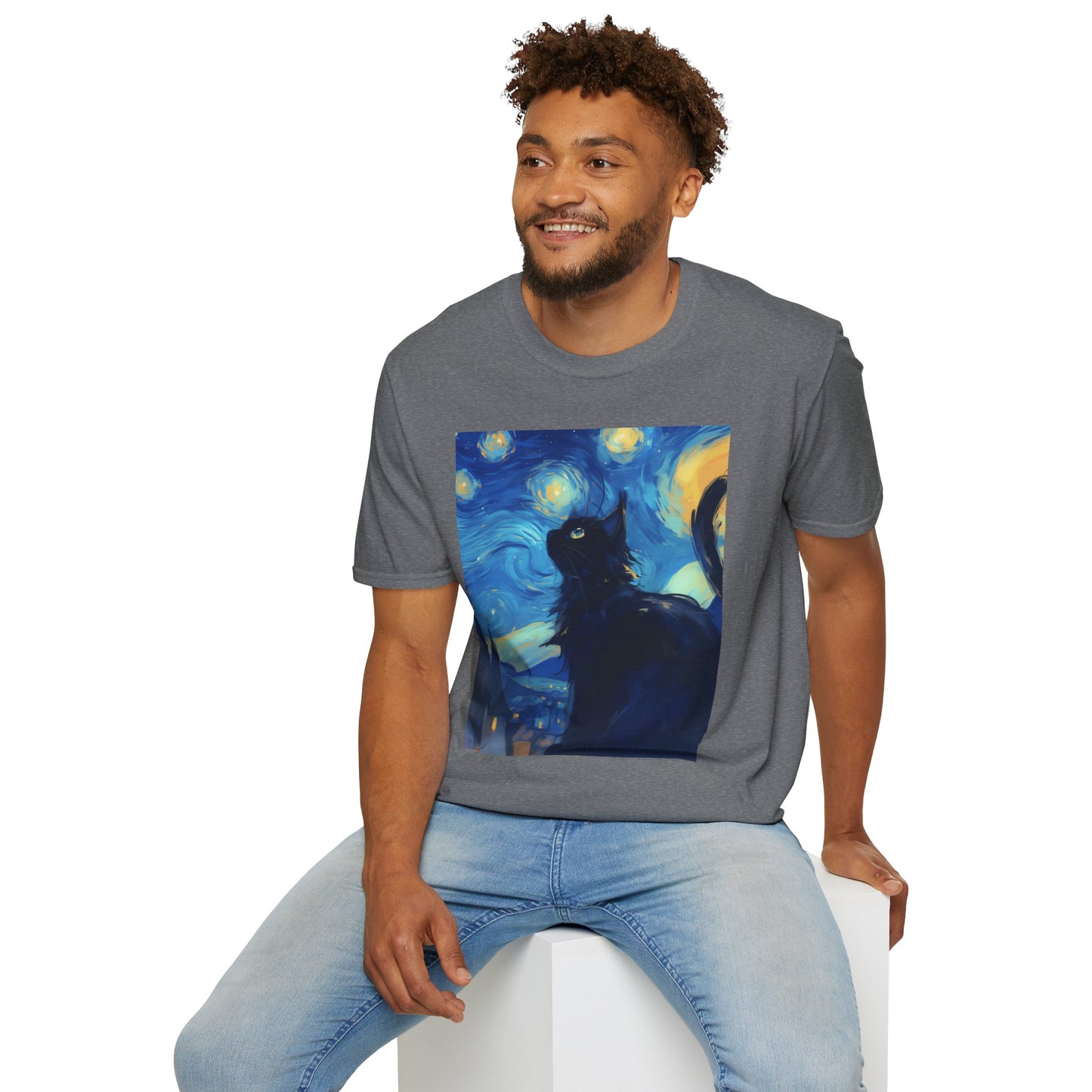 Unisex Softstyle T-Shirt "Cat in Starry Night"