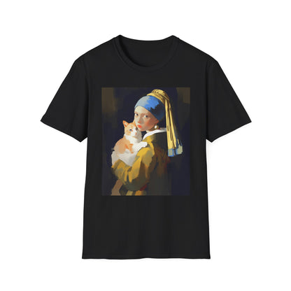 Unisex Softstyle T-Shirt "Cat and a Girl with a Pearl Earring"