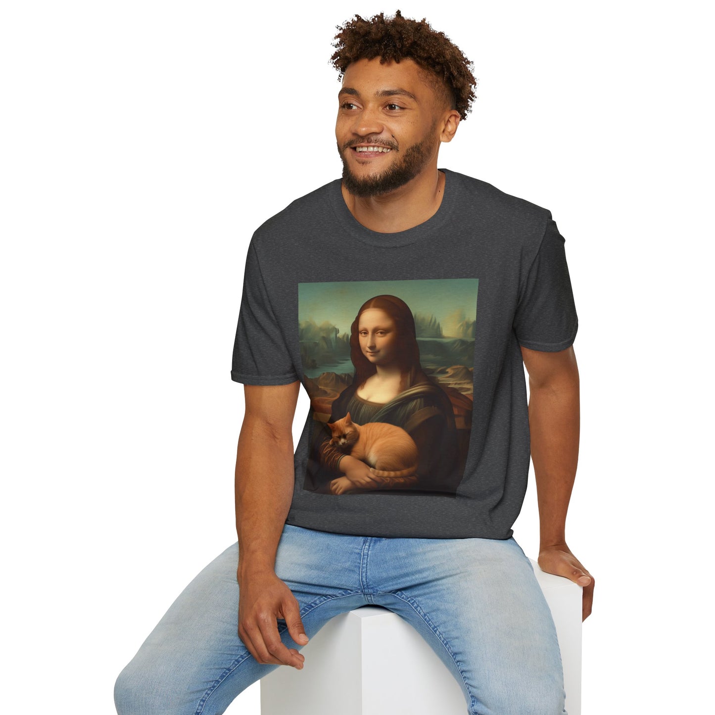 Unisex Softstyle T-Shirt "Mona Lisa and the Cat"