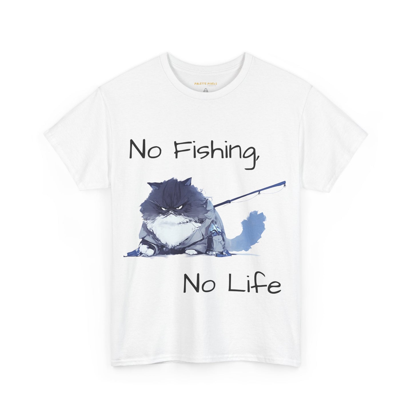 Unisex Heavy Cotton Tee "No Fishing No Life" Fishing Cat T-Shirt