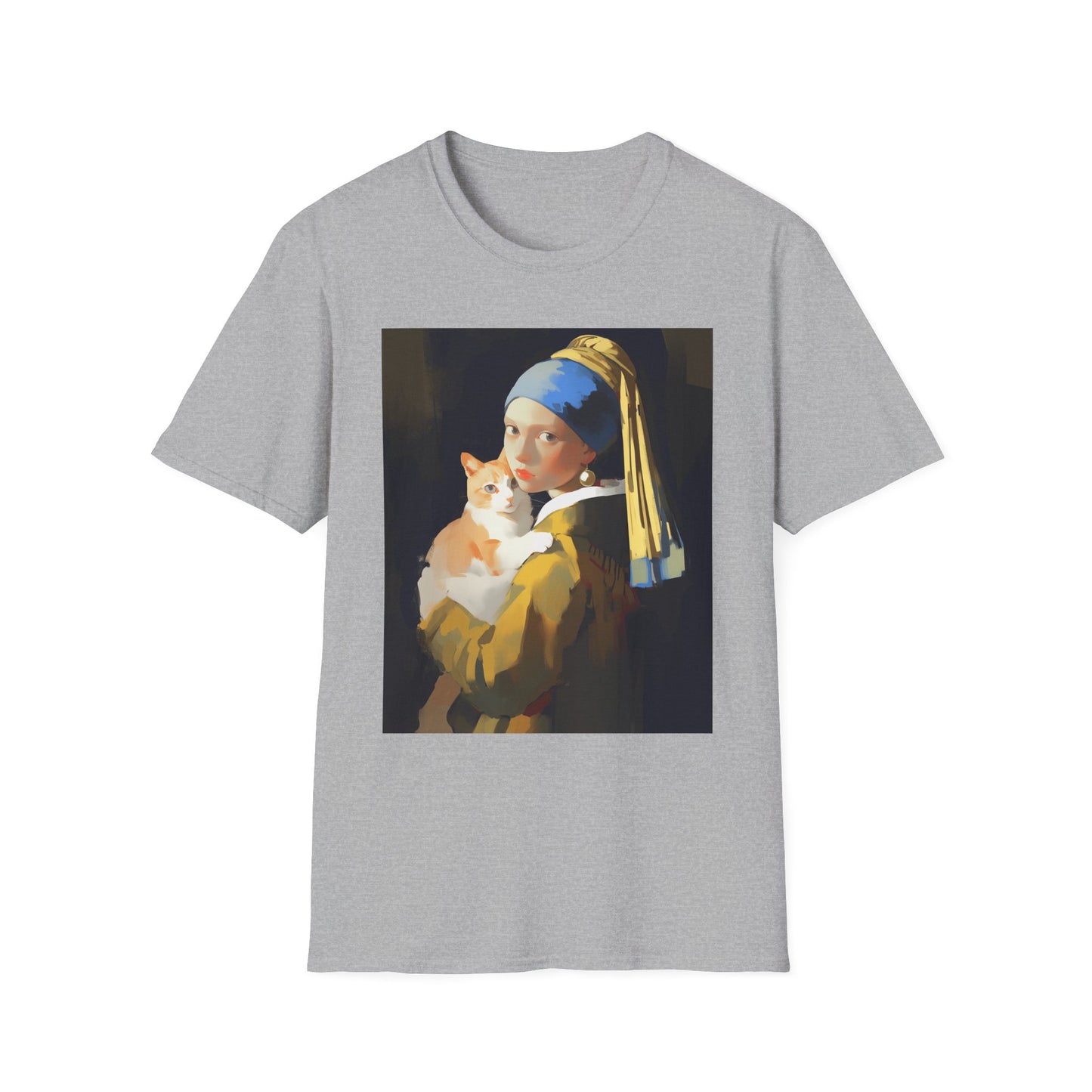 Unisex Softstyle T-Shirt "Cat and a Girl with a Pearl Earring"