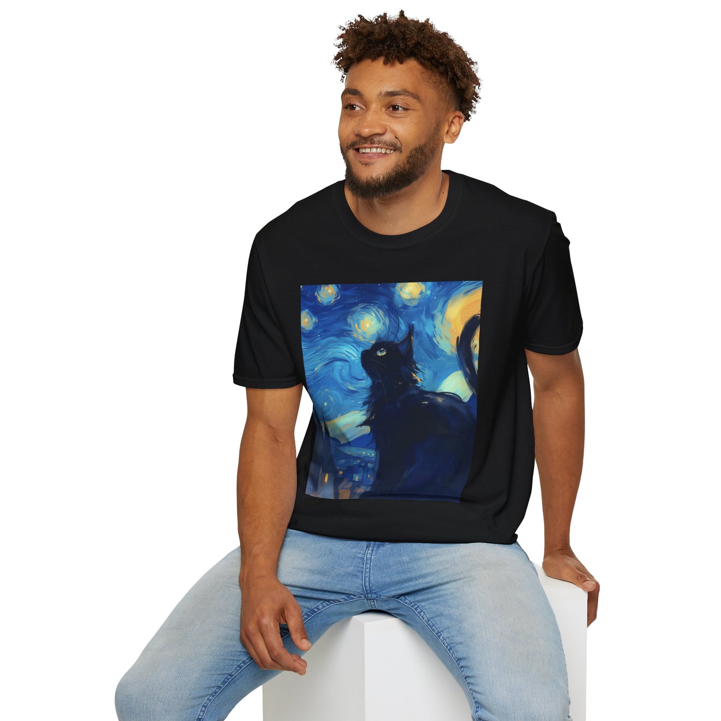 Unisex Softstyle T-Shirt "Cat in Starry Night"