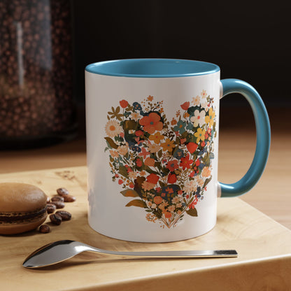 Accent Coffee Mug (11, 15oz) "Heart Flower"