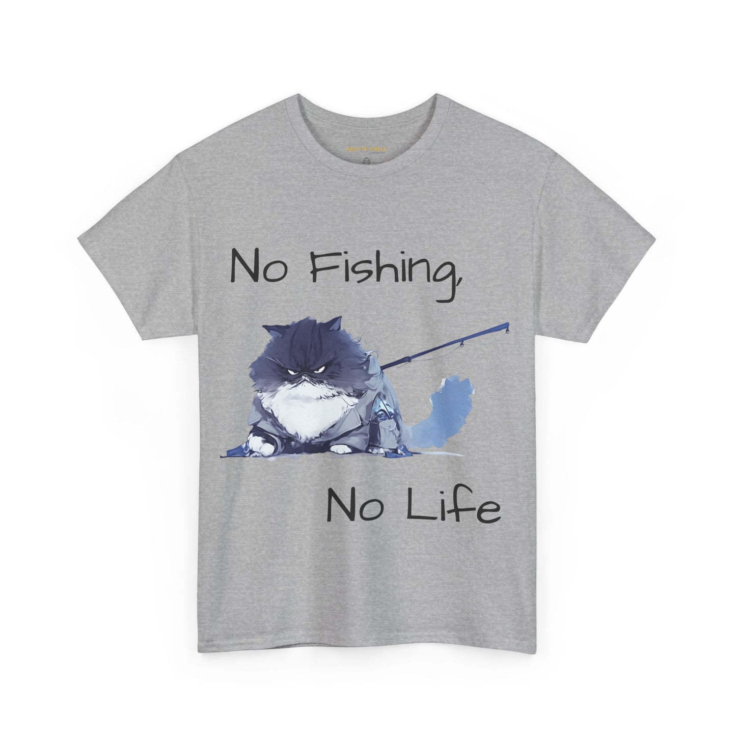 Unisex Heavy Cotton Tee "No Fishing No Life" Fishing Cat T-Shirt