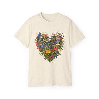 Unisex Ultra Cotton Tee "Botanical Flower Heart" T-Shirt