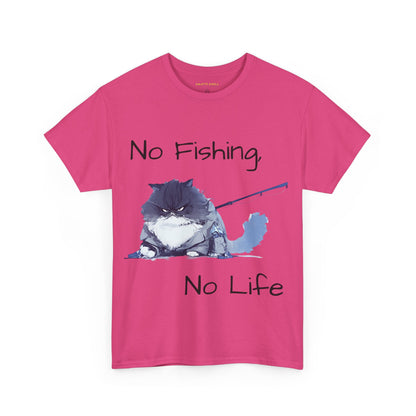 Unisex Heavy Cotton Tee "No Fishing No Life" Fishing Cat T-Shirt