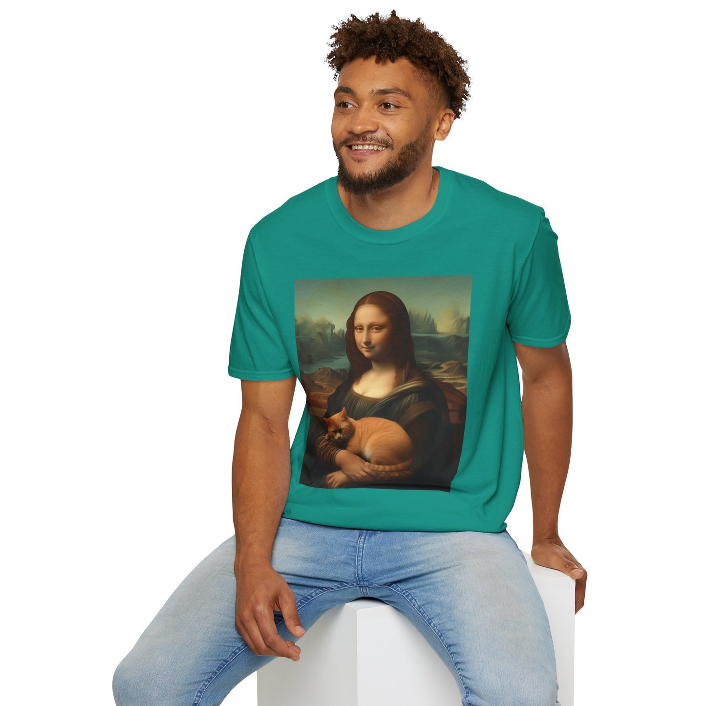 Unisex Softstyle T-Shirt "Mona Lisa and the Cat"