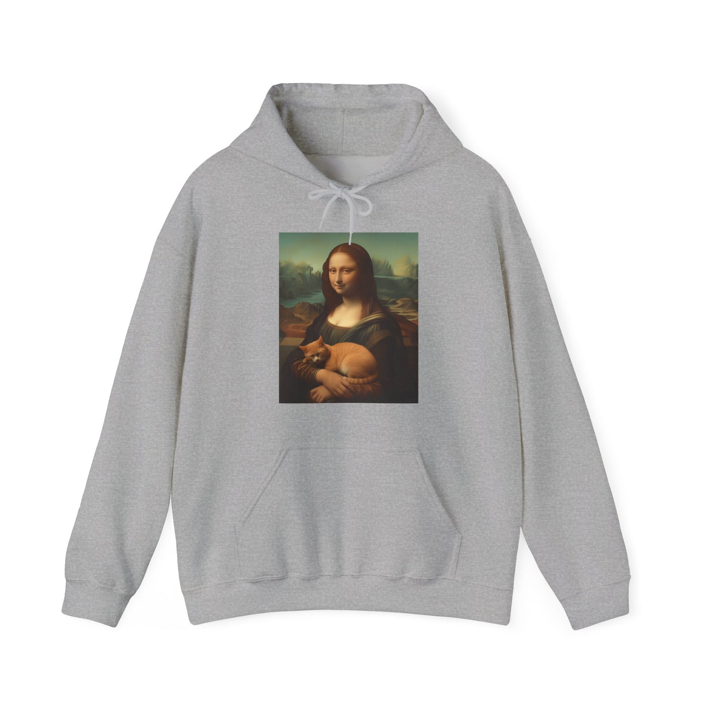 Unisex Heavy Blend™ Hooded Sweatshirt "Mona Lisa and the Cat" Joke Art Series