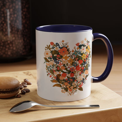 Accent Coffee Mug (11, 15oz) "Heart Flower"