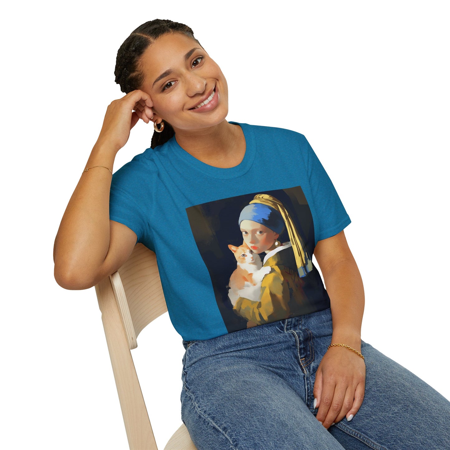 Unisex Softstyle T-Shirt "Cat and a Girl with a Pearl Earring"