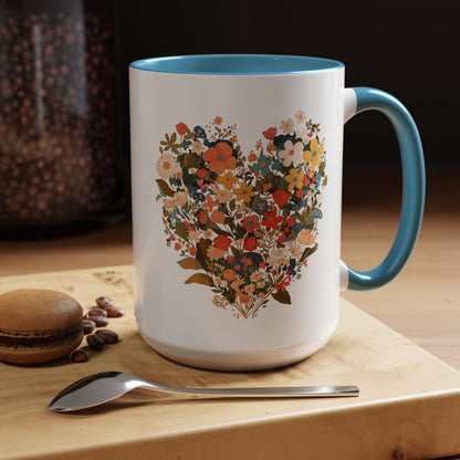 Accent Coffee Mug (11, 15oz) "Heart Flower"