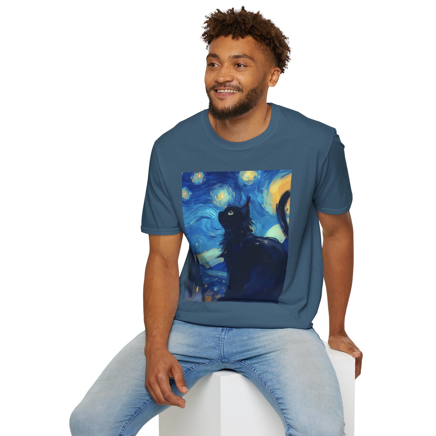 Unisex Softstyle T-Shirt "Cat in Starry Night"