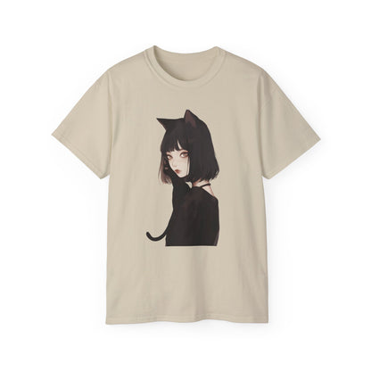 Unisex Ultra Cotton Tee "Woman with Black Cat" T-Shirt Halloween Series