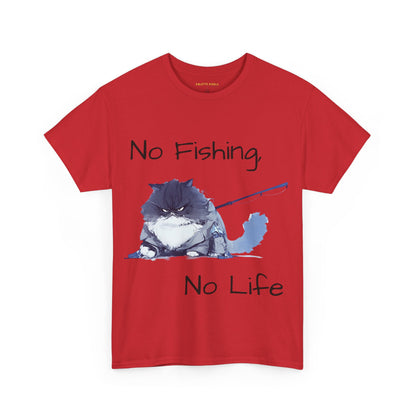 Unisex Heavy Cotton Tee "No Fishing No Life" Fishing Cat T-Shirt