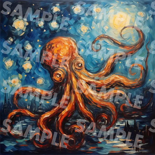 Digital Image Picture Photo Art Animal Octopus Starry Sky Wallpaper Background Dl0351