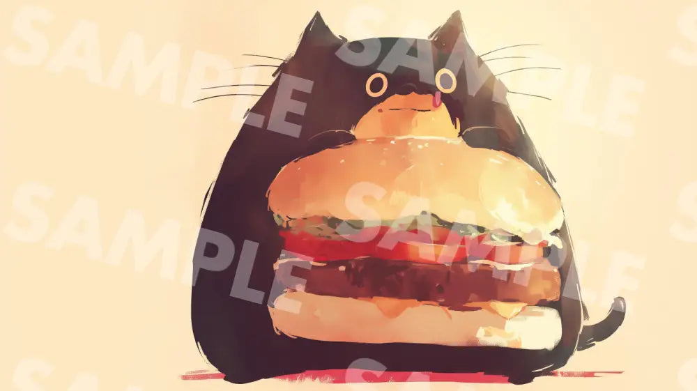 Digital Image Picture Photo Art Cat And Hamburger Wallpaper Background Dl0673