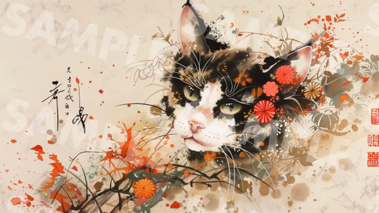 Digital Image Picture Photo Art Cat Japanese Style Wallpaper Background Dl0153