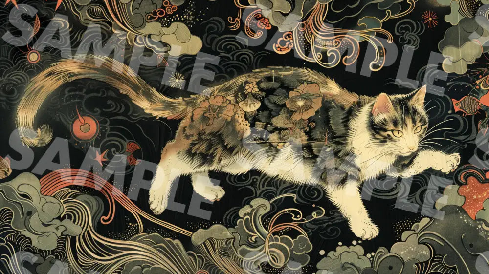 Digital Image Picture Photo Art Cat Japanese Style Wallpaper Background Dl0164