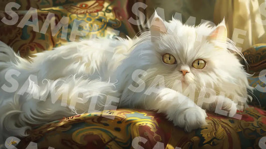 Digital Image Picture Photo Art Cat Oil Paint Style White Wallpaper Background Dl0202