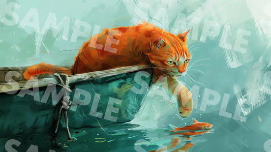 Digital Image Picture Photo Art Cat On The Boat Wallpaper Background Dl0257