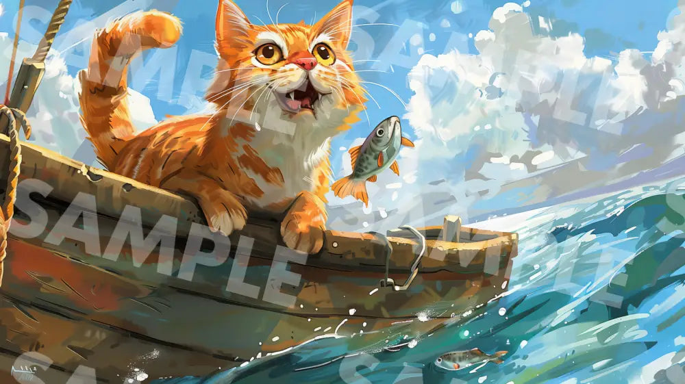 Digital Image Picture Photo Art Cat On The Boat Wallpaper Background Dl0258