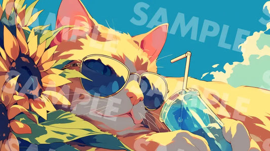 Digital Image Picture Photo Art Cat Summer Time Wallpaper Background dl0802