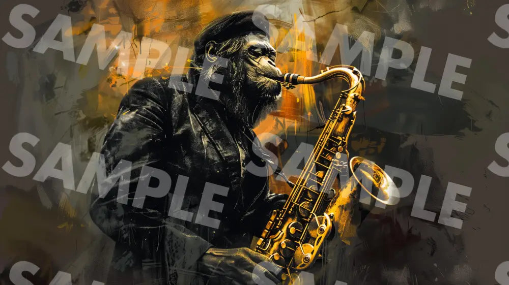 Digital Image Picture Photo Art Chimpanzee And A Saxophone Wallpaper Background Dl0409