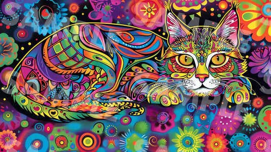 Digital Image Picture Photo Art Colorful Cat With Pattern Wallpaper Background Dl0216