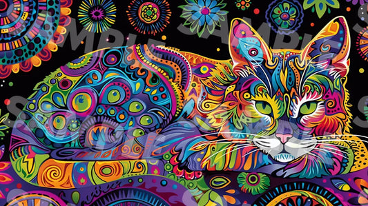 Digital Image Picture Photo Art Colorful Cat With Pattern Wallpaper Background Dl0217