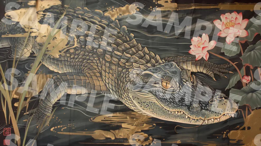 Digital Image Picture Photo Art Crocodile Japanese Style Wallpaper Background Dl0231