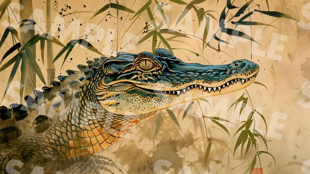 Digital Image Picture Photo Art Crocodile Japanese Style Wallpaper Background Dl0233