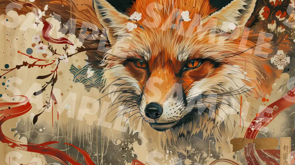 Digital Image Picture Photo Art Fox Japanese Style Wallpaper Background Dl0274