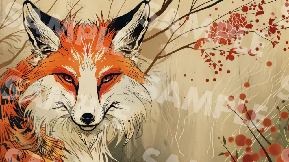 Digital Image Picture Photo Art Fox Japanese Style Wallpaper Background Dl0275