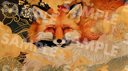 Digital Image Picture Photo Art Fox Japanese Style Wallpaper Background Dl0276